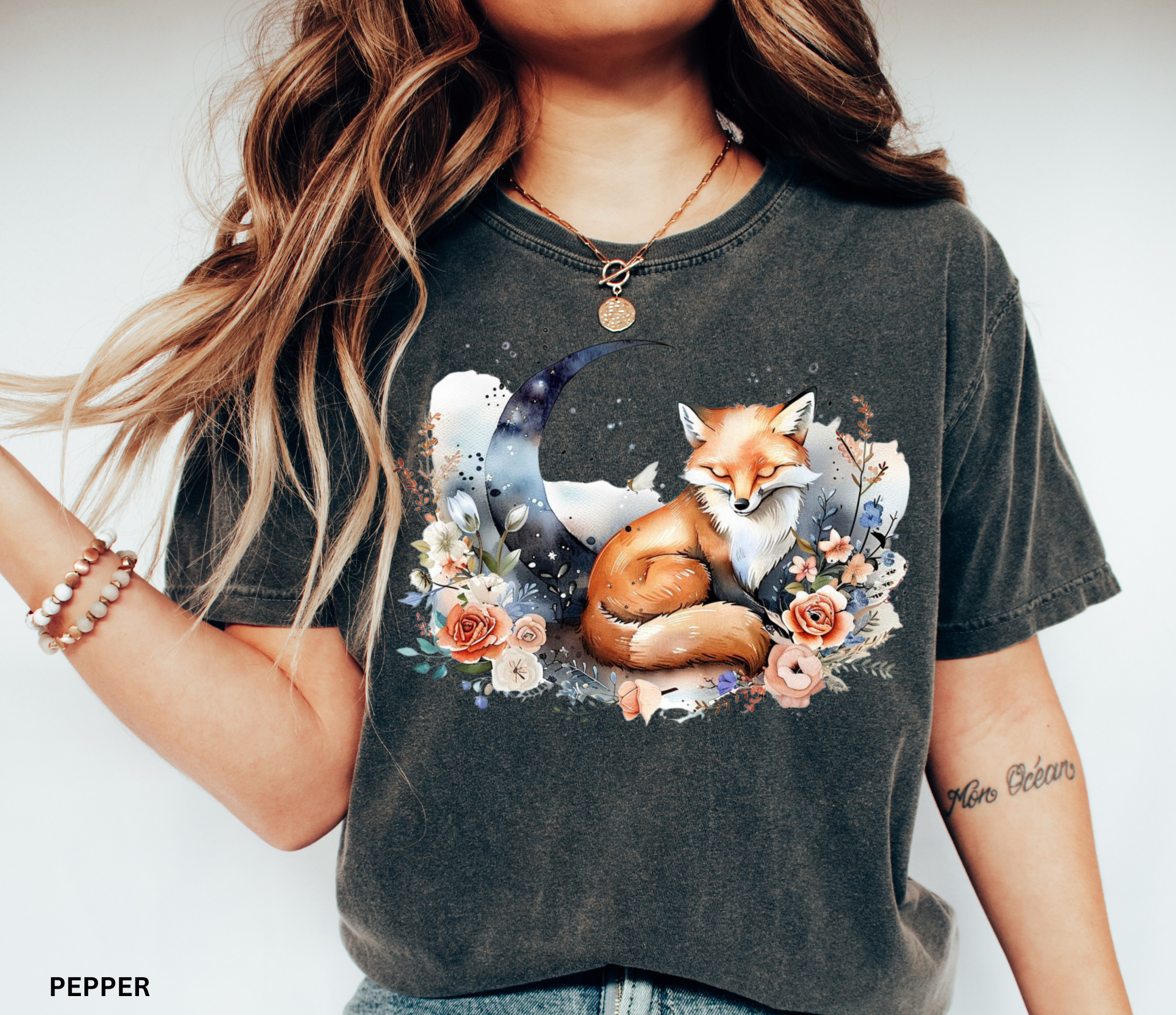 Floral Moon Fox Shirt – Cottagecore Forestcore Celestial Tee | Comfort Colors Nature Aesthetic Top
