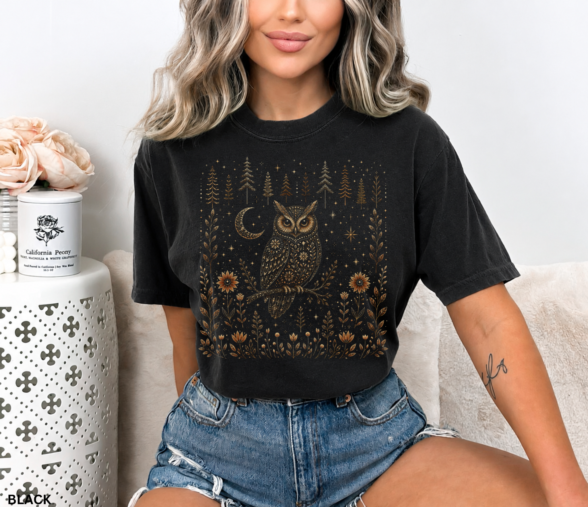 Celestial Owl Shirt – Moon & Woodland Owl Tee, Witchy Cottagecore Shirt, Mystical Forest Graphic Tee, Comfort Colors Nature Shirt