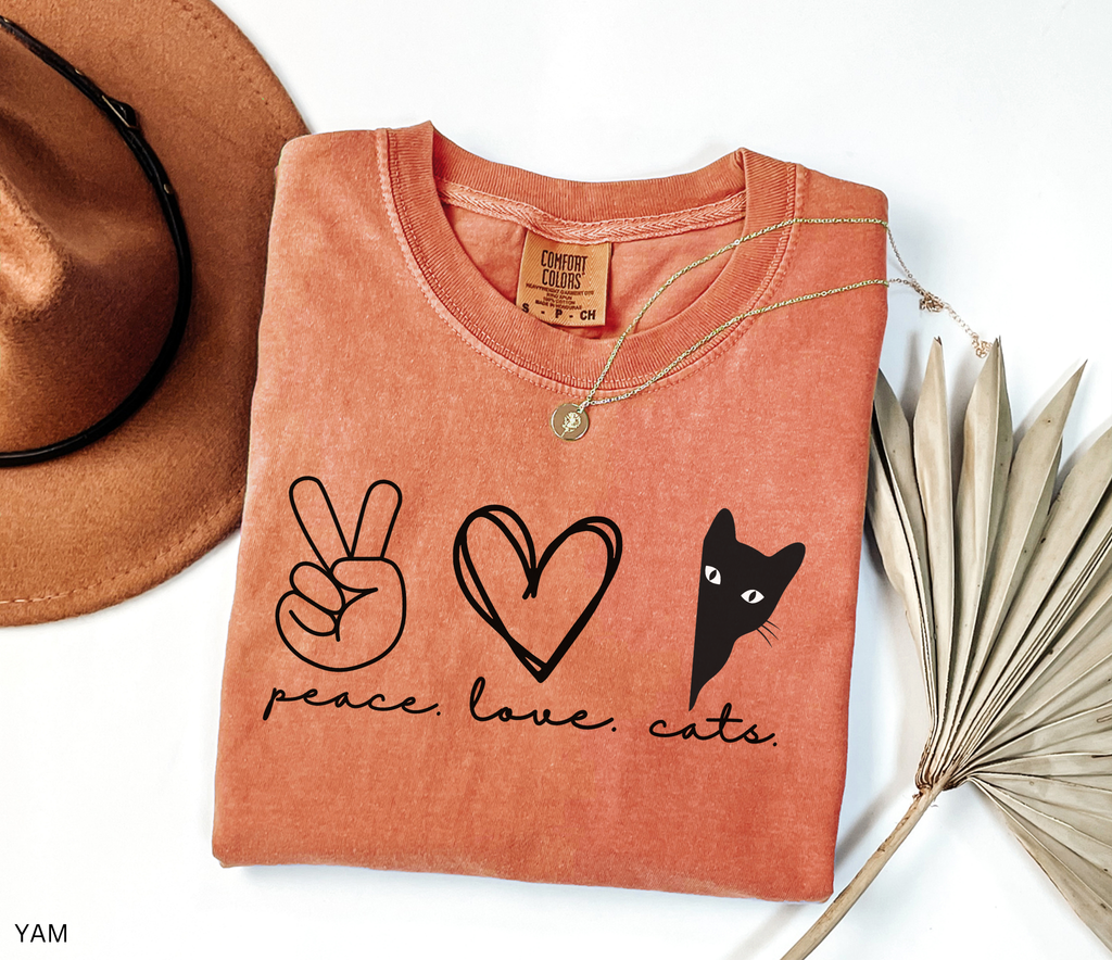 Minimalist peeking black cat graphic printed on a Comfort Colors shirt for cat lovers and black cat owners.