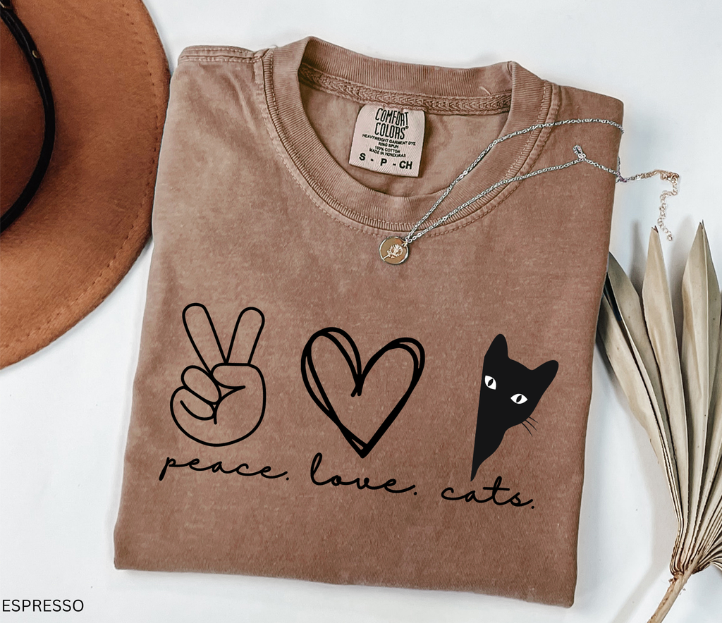 Minimalist peeking black cat graphic printed on a Comfort Colors shirt for cat lovers and black cat owners.