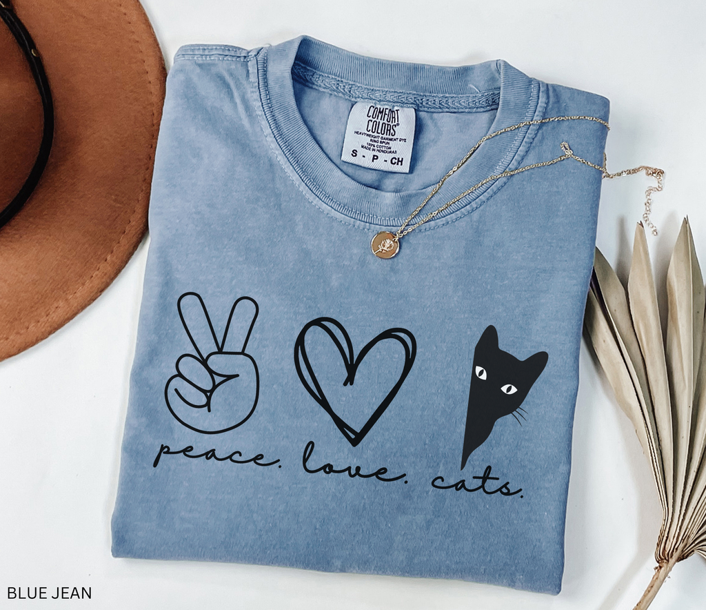 Minimalist peeking black cat graphic printed on a Comfort Colors shirt for cat lovers and black cat owners.