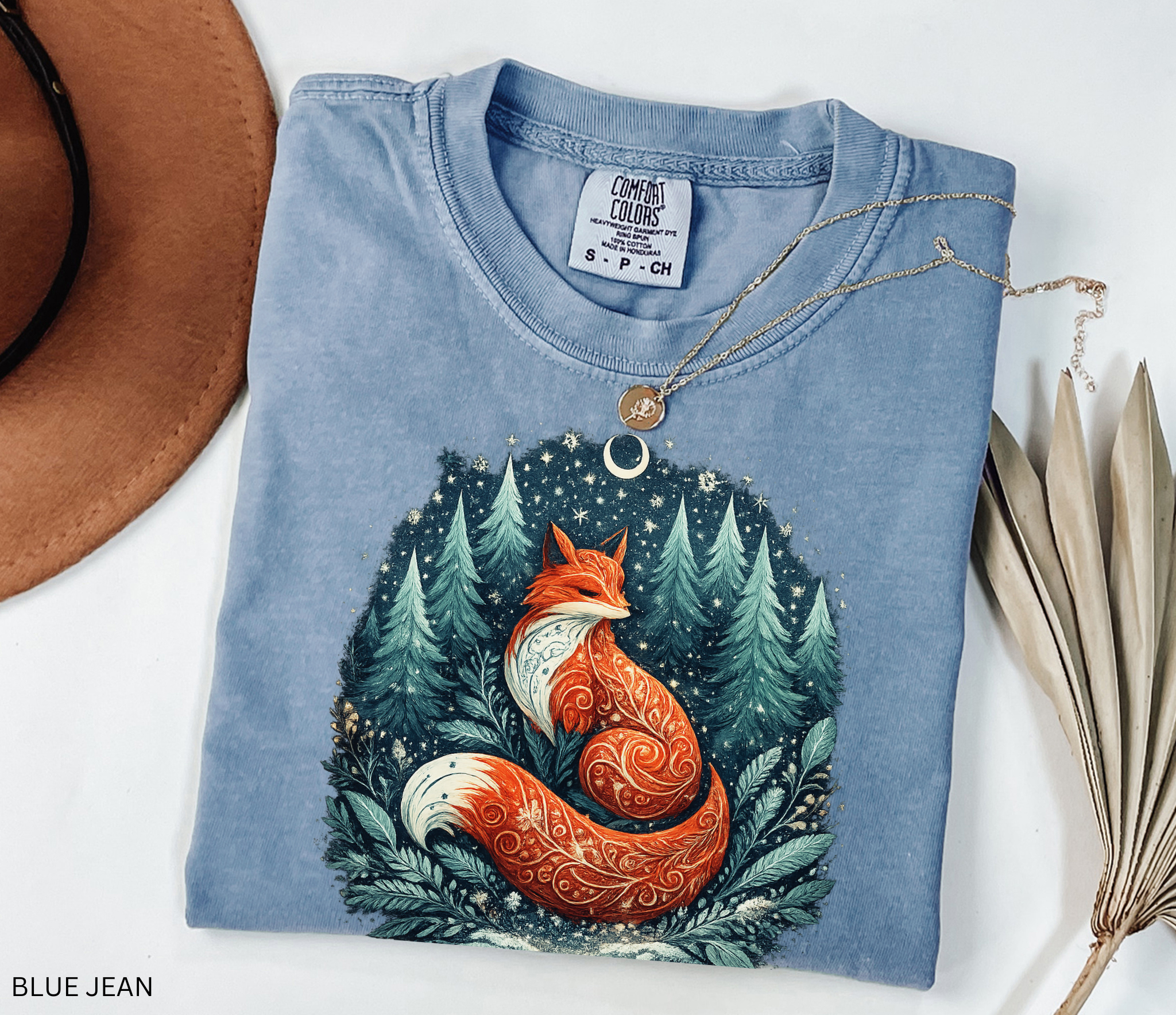 Midnight Forest Fox Tee – Cottagecore Woodland Fairy Shirt