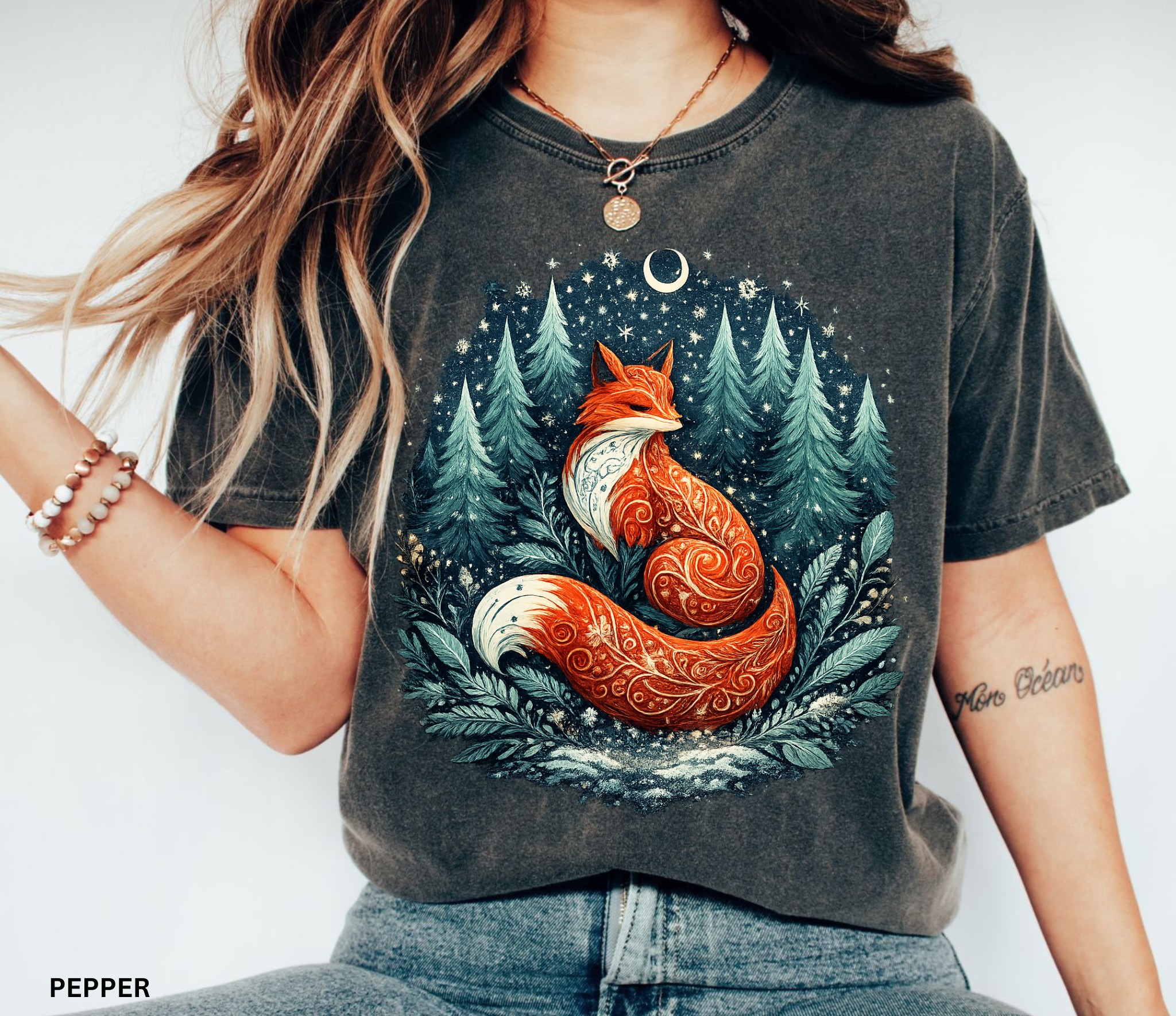 Midnight Forest Fox Tee – Cottagecore Woodland Fairy Shirt