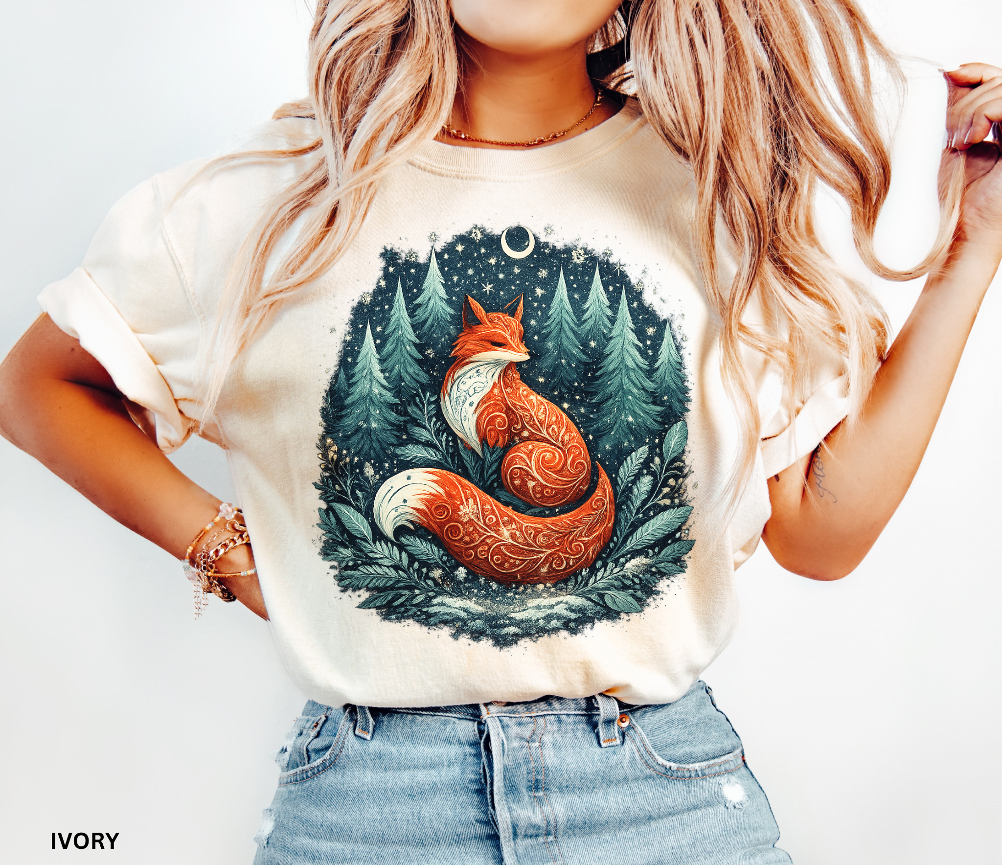 Midnight Forest Fox Tee – Cottagecore Woodland Fairy Shirt