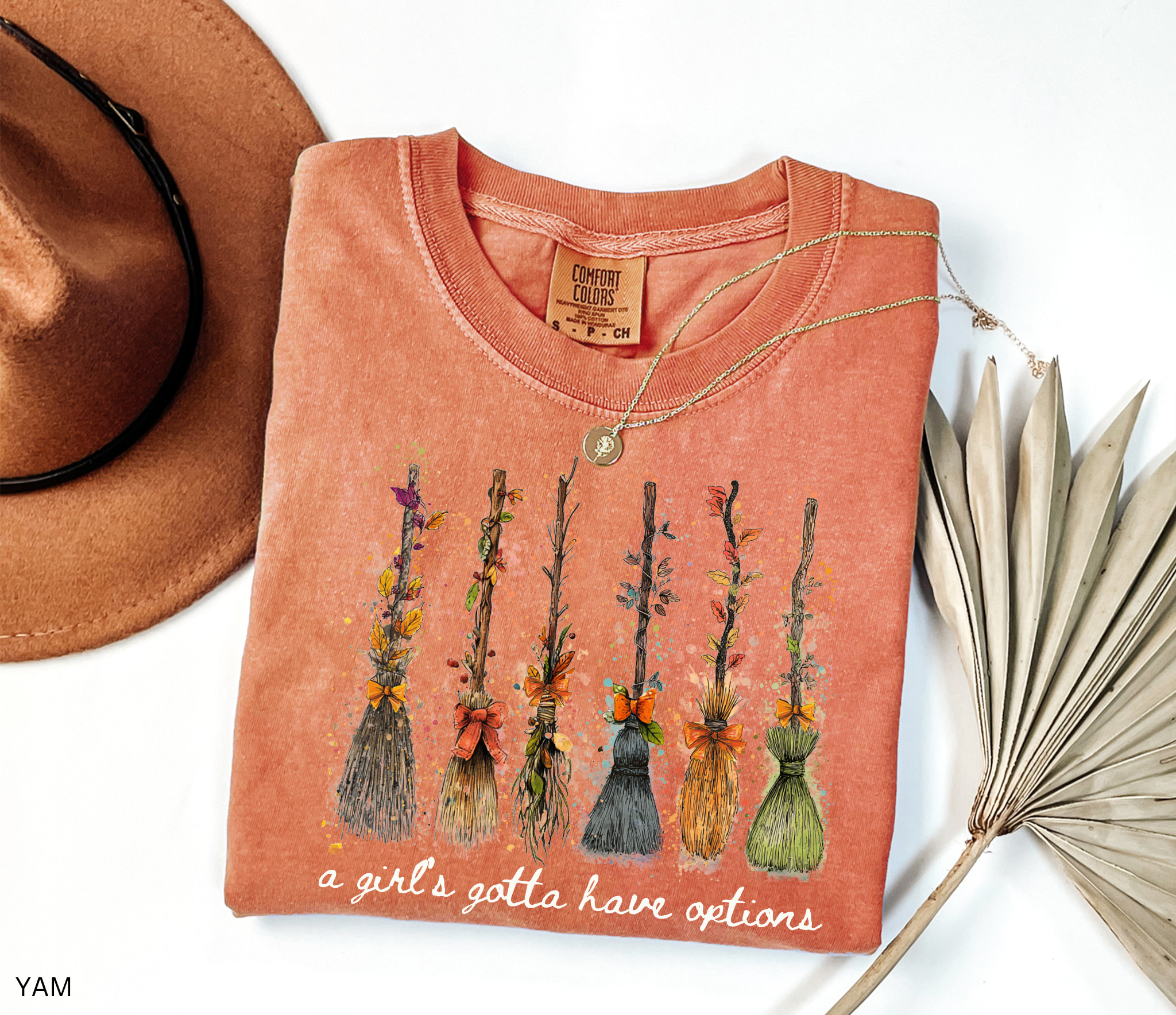 Funny Halloween witch broom shirt with quote A Girl’s Gotta Have Options