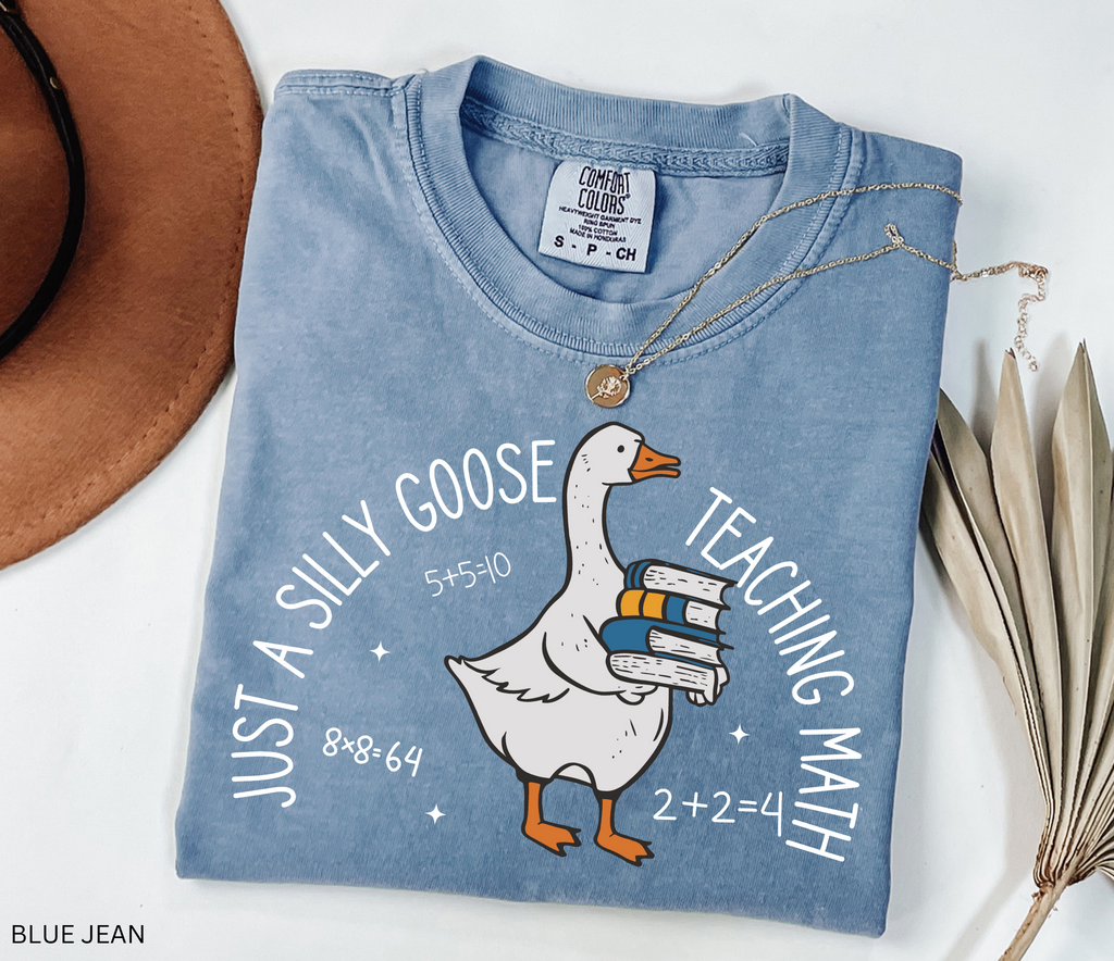 Funny math teacher shirt with a goose holding books, perfect teacher gift or classroom tee