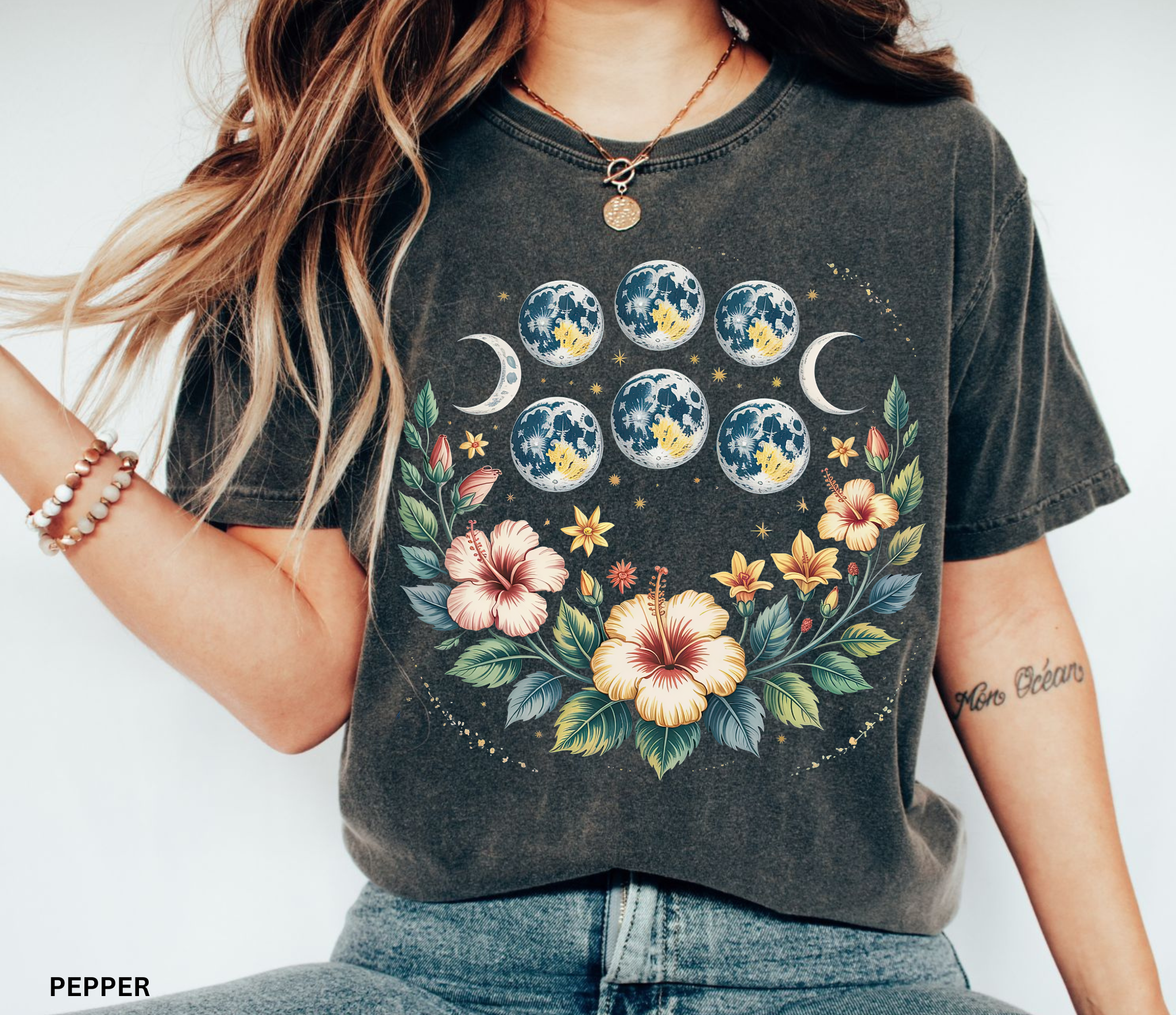 Moon Phases Floral Shirt 🌙 Botanical Celestial Tee